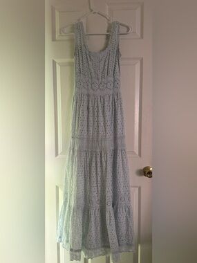 Luisa Beccaria Eyelet Lace Maxi Dress Size 38 (Sz 00) Pale Blue Cotton